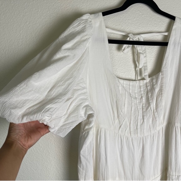 By Anthropologie Mini Tiered Baydoll Dress Size 1X White Square-Neck Puff Sleeve - Picture 6 of 12
